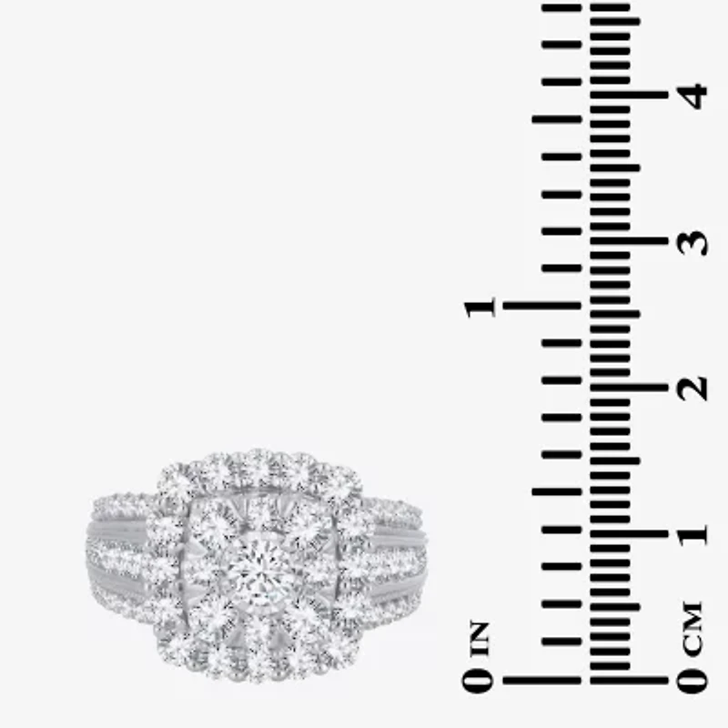 (I / Si1-Si2) Womens 3 CT. T.W. Lab Grown White Diamond 10K Gold Cushion Side Stone Engagement Ring