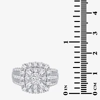 (I / Si1-Si2) Womens 3 CT. T.W. Lab Grown White Diamond 10K Gold Cushion Side Stone Engagement Ring