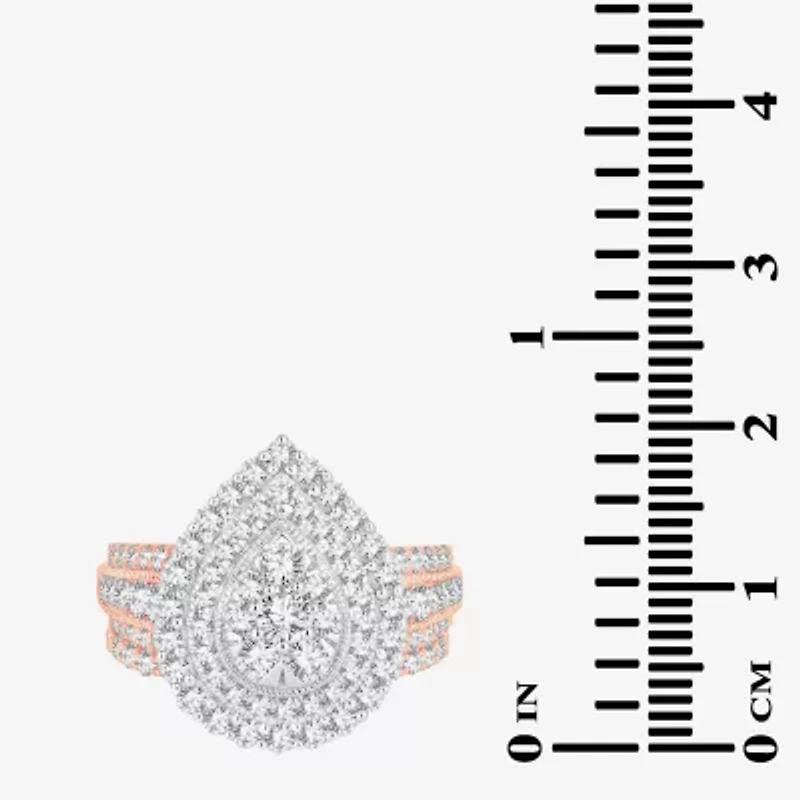 Womens 2 CT.T.W. Natural Diamond 10K or 14K Gold Pear Side Stone Halo Bridal Set