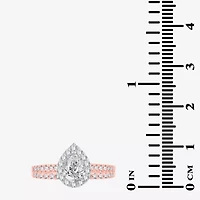 (H-I / SI1-SI2) Signature By Modern Bride Womens 1 CT. T.W. Lab Grown White Diamond 10K or 14K Gold Pear Halo Bridal Set