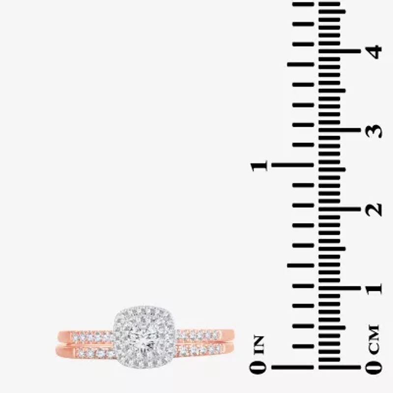 H-I / Si1-Si2) Womens 2 CT. T.W. Lab Grown White Diamond 10K or 14K Gold Cushion Side Stone Halo Bridal Set
