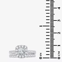 (H-I / Si1-Si2) Womens 2 CT. T.W. Lab Grown White Diamond 10K or 14K Gold Cushion Side Stone Halo Bridal Set