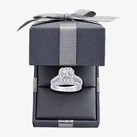 (H-I / Si1-Si2) Womens 2 CT. T.W. Lab Grown White Diamond 10K or 14K Gold Cushion Side Stone Halo Bridal Set