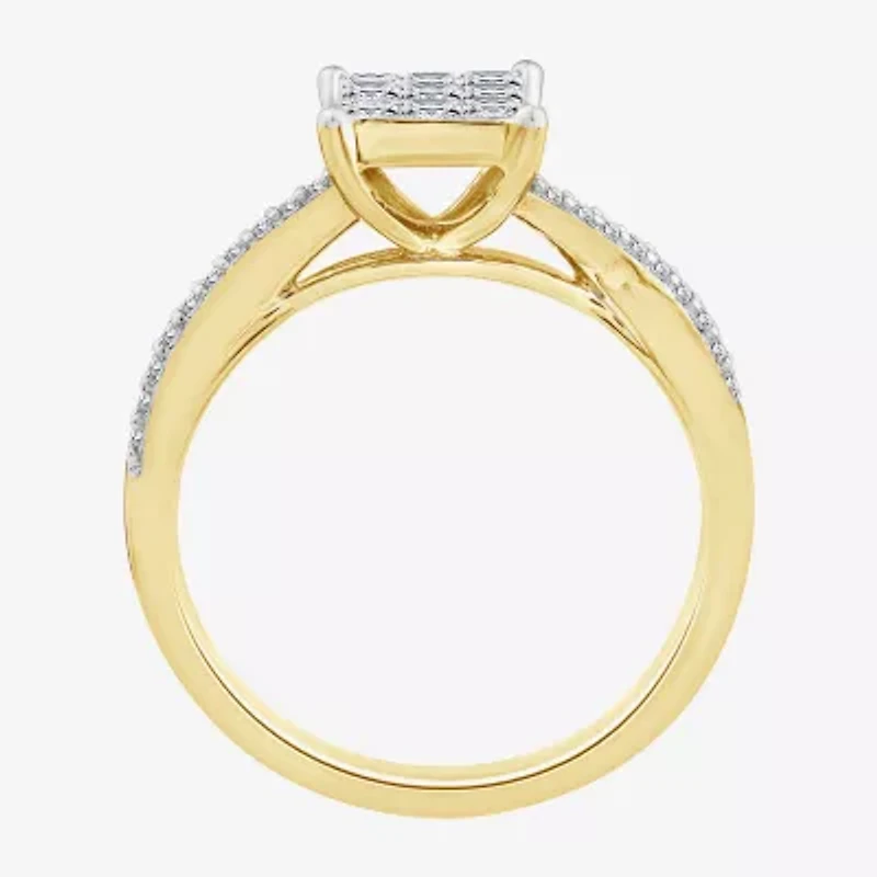 Womens 1/2 CT. T.W. Natural White Diamond 10K Gold Bypass  Engagement Ring