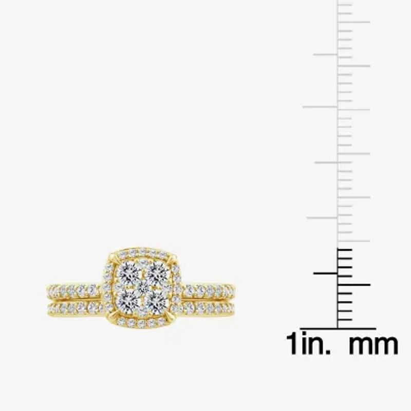 Womens 1 CT. T.W. Natural White Diamond 10K Gold Halo Engagement Ring