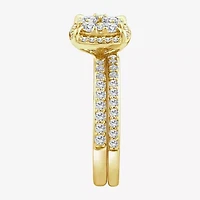 Womens 1 CT. T.W. Natural White Diamond 10K Gold Halo Engagement Ring