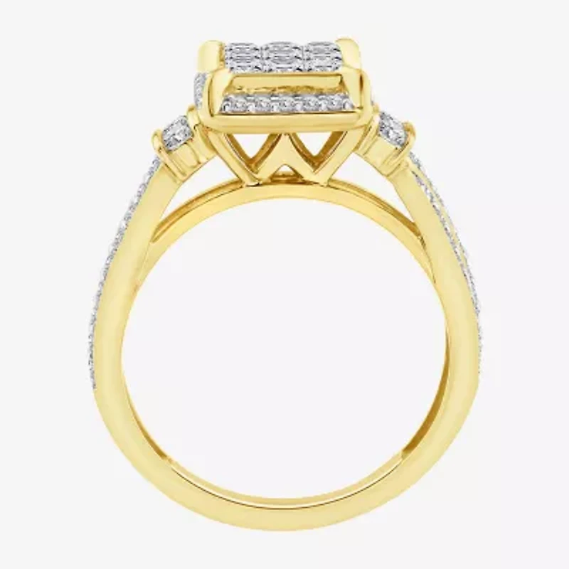 Womens Natural White Diamond 10K Gold Halo Engagement Ring