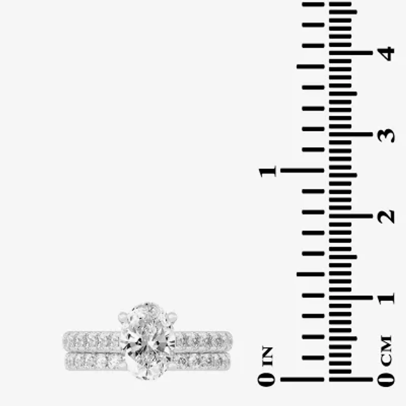 (H-I / SI1-SI2) Signature By Modern Bride Womens 3 CT. T.W. Lab Grown White Diamond 14K Gold Oval Bridal Set