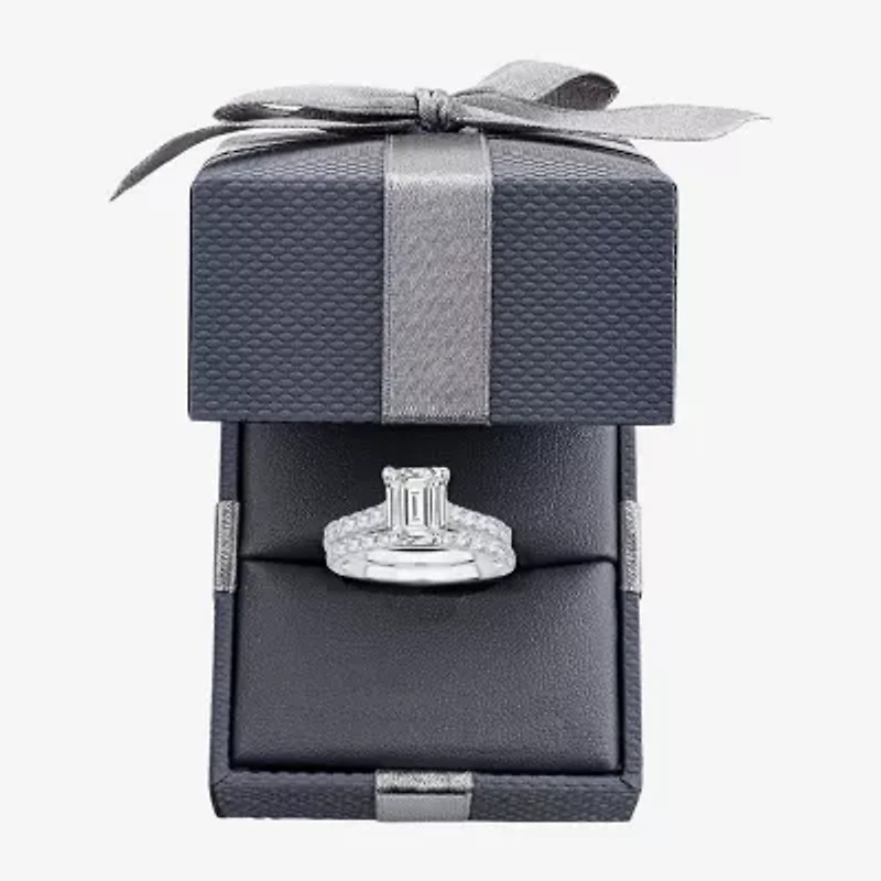 (H-I / SI1-SI2) Signature By Modern Bride Womens 3 CT. T.W. Lab Grown White Diamond 14K Gold Emerald Bridal Set