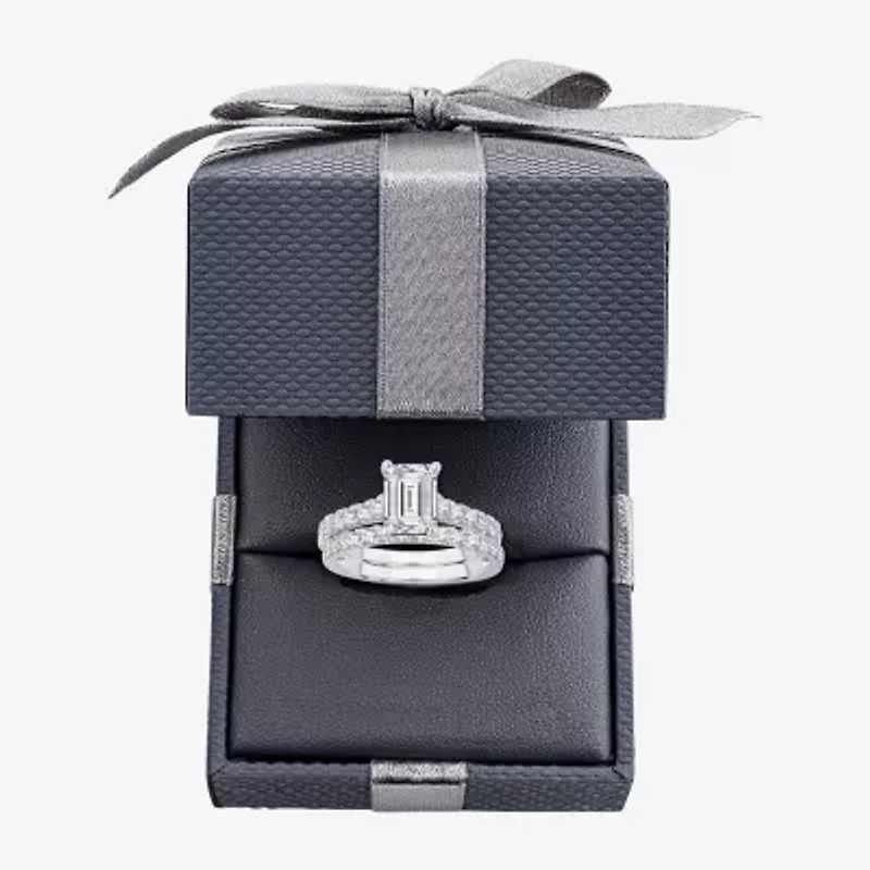 (H-I / SI1-SI2) Signature By Modern Bride Womens 2 1/2 CT. TW. Lab Grown White Diamond 14K Gold Emerald Bridal Set