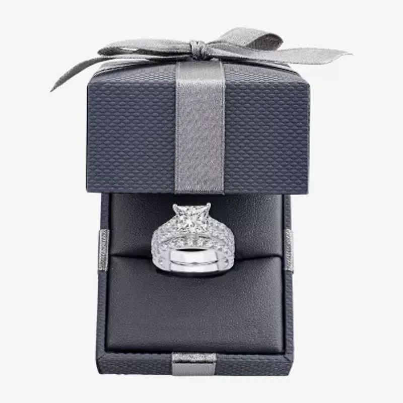 (H-I / SI1-SI2) Signature By Modern Bride Womens 5 CT. T.W. Lab Grown White Diamond 14K Gold Princess Bridal Set