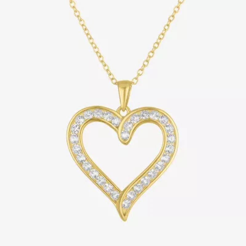 Yes, Please! Womens Lab Created White Sapphire 14K Gold Over Silver Sterling Silver Heart 18 Inch Pendant Necklace