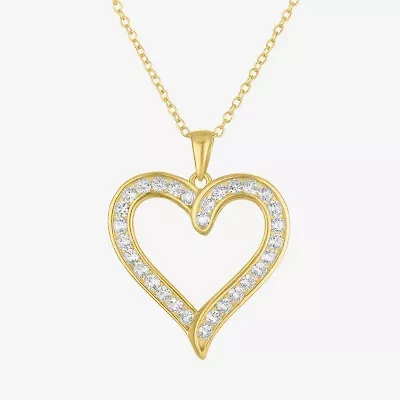 Yes, Please! Womens Lab Created White Sapphire 14K Gold Over Silver Sterling Silver Heart 18 Inch Pendant Necklace