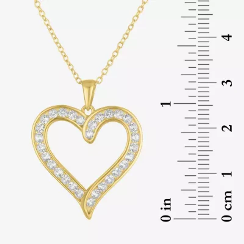 Yes, Please! Womens Lab Created White Sapphire 14K Gold Over Silver Sterling Silver Heart 18 Inch Pendant Necklace