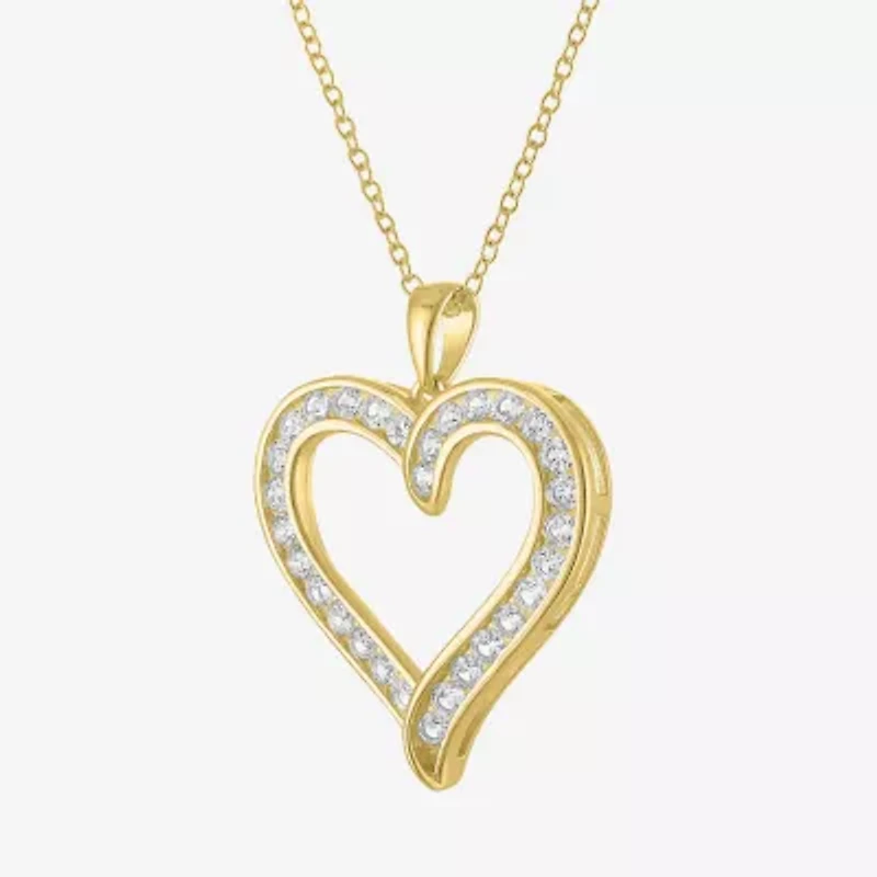 Yes, Please! Womens Lab Created White Sapphire 14K Gold Over Silver Sterling Silver Heart 18 Inch Pendant Necklace