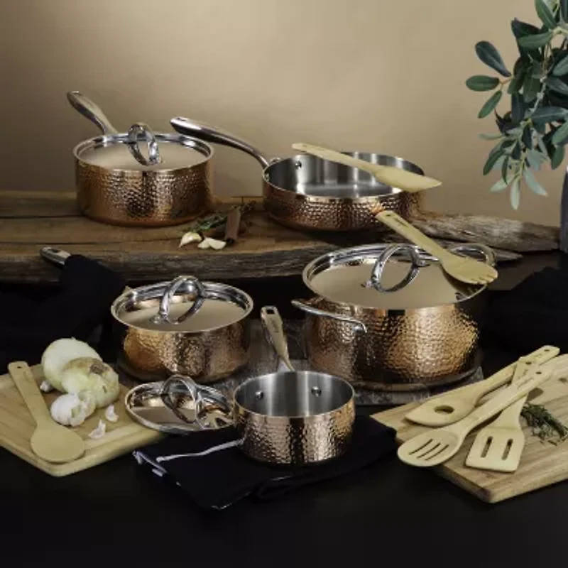 BergHOFF Vintage Tri-Ply Stainless Steel Copper Hammered 15-pc. Cookware Set