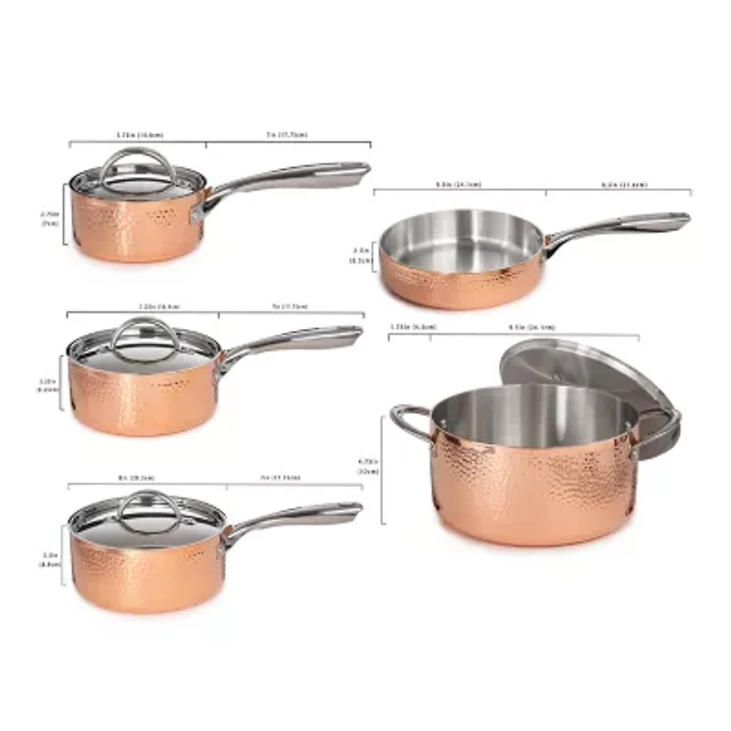 BergHOFF Vintage Tri-Ply Stainless Steel Copper Hammered 15-pc. Cookware Set