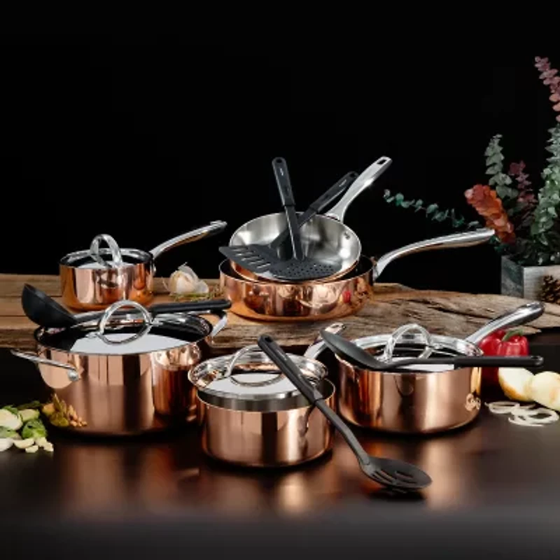 BergHOFF Vintage Tri-Ply Stainless Steel Copper Polished 15-pc. Cookware Set