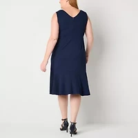 Maya Brooke Womens Plus Windowpane Jacket Dress