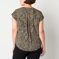 Liz Claiborne Womens Tall V Neck Short Sleeve Blouse