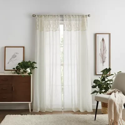 Martha Stewart Piece Macrame Rod Pocket Embellished Light-Filtering Set of 2 Curtain Panel