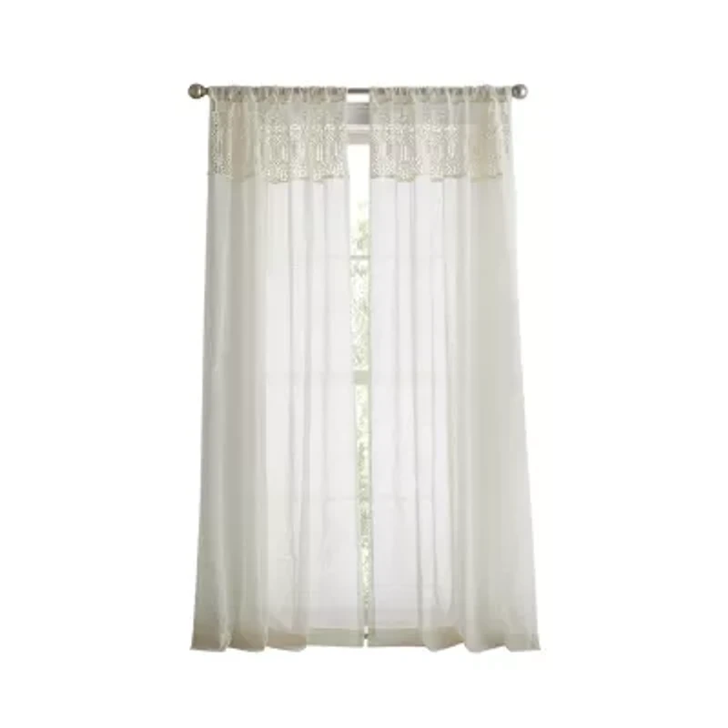 Martha Stewart Piece Macrame Rod Pocket Embellished Light-Filtering Set of 2 Curtain Panel