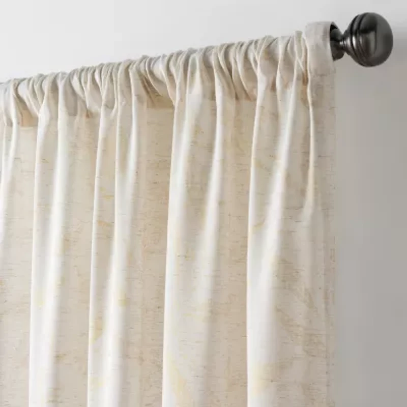 Martha Stewart Metallic Leaves Rod Pocket Light-Filtering Set of 2 Curtain Panel