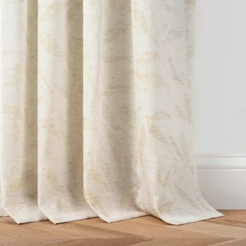Martha Stewart Metallic Leaves Rod Pocket Light-Filtering Set of 2 Curtain Panel