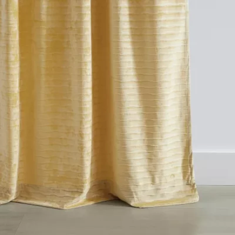 Martha Stewart Wave Embossed Velvet Rod Pocket Blackout Set of 2 Curtain Panel
