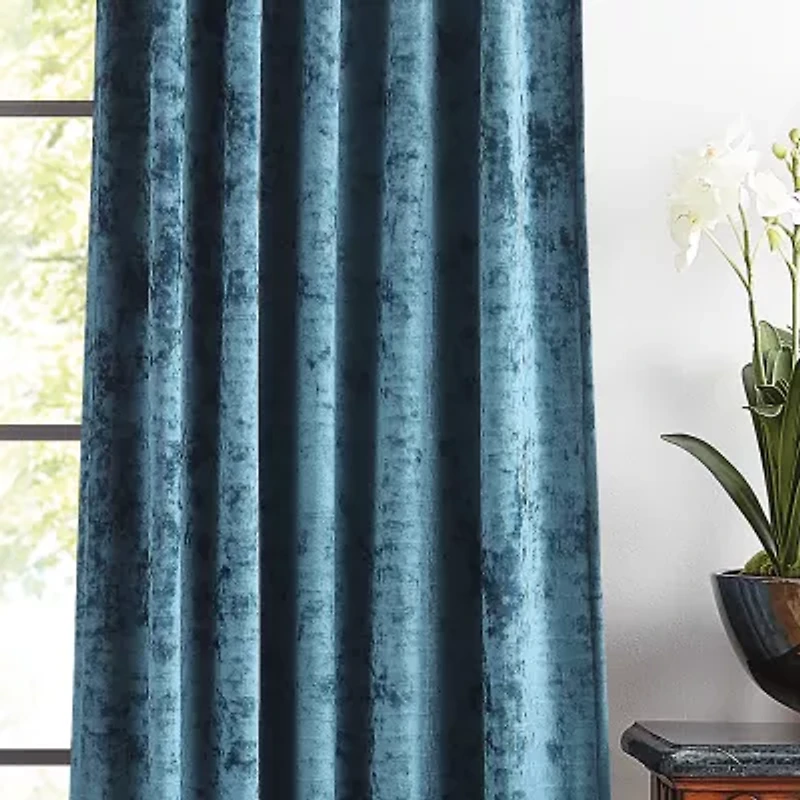 Martha Stewart Wave Embossed Velvet Rod Pocket Blackout Set of 2 Curtain Panel