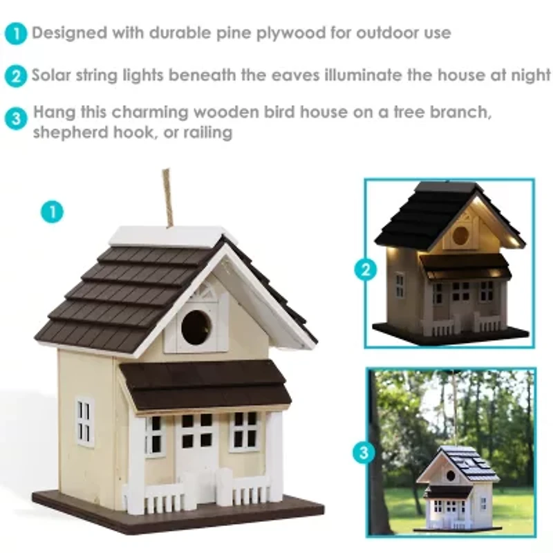Net Health Shops Beige Wood With Solar Led Light Bird House