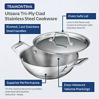 Tramontina Utsava Stainless Steel 6.25-qt. Kadai with Lid