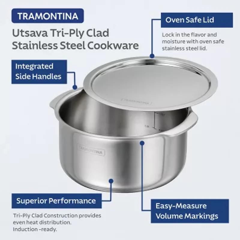 Tramontina Utsava Stainless Steel 2.4-qt. Tope with Lid
