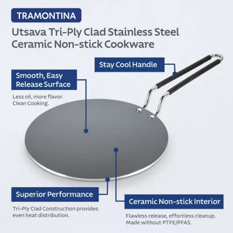 Tramontina Utsava Stainless Steel 10.5" Concave Tawa