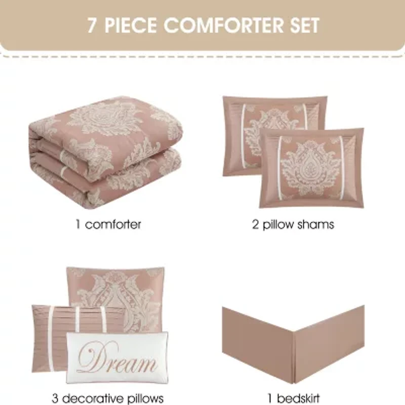 Stratford Park Thess 7pc Damask + Scroll Lightweight Comforter Set