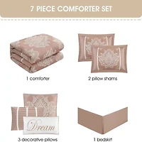Stratford Park Thess 7pc Damask + Scroll Lightweight Comforter Set
