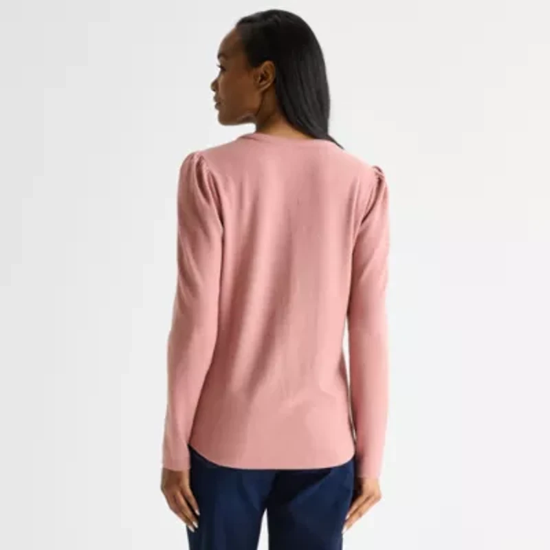 Liz Claiborne Womens Tall Split Crew Neck Long Sleeve Blouse