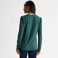 Liz Claiborne Womens Tall Split Crew Neck Long Sleeve Blouse
