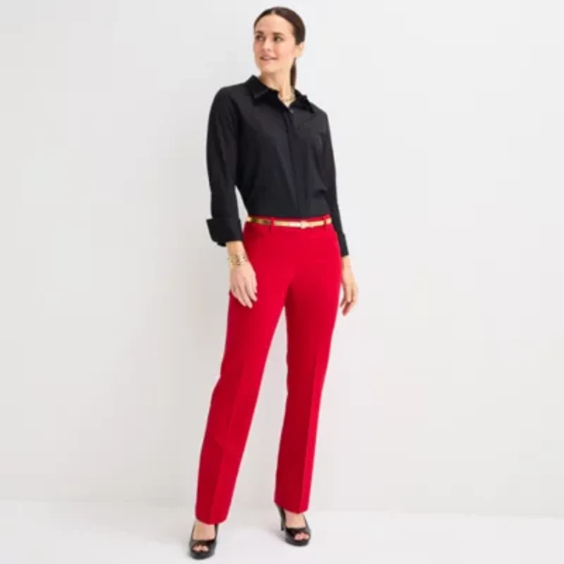 Liz Claiborne Audra Tailored Womens Tall Stretch Fabric Straight Mid Rise Trouser
