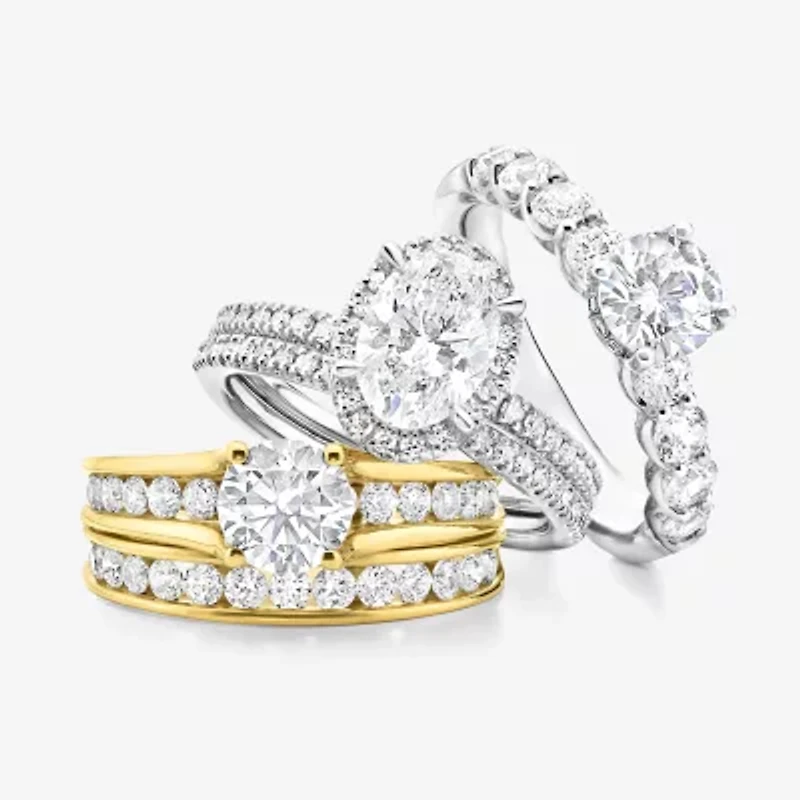 (G / Si2) Womens 2 CT. T.W. Lab Grown White Diamond 10K Gold Round Side Stone Bridal Set