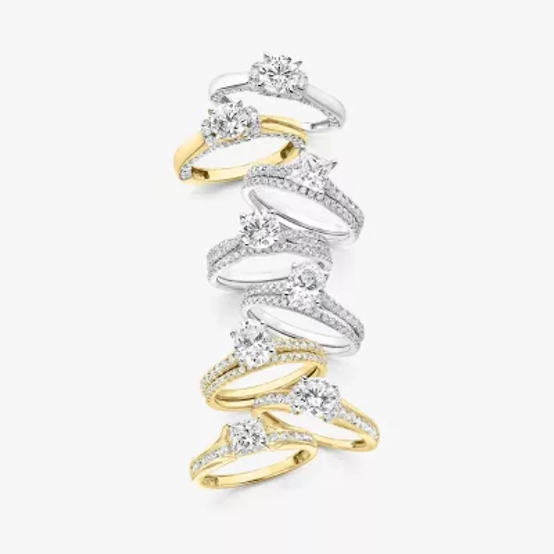 (I / I1) Womens 2 CT. T.W. Lab Grown White Diamond 10K Gold or 14K Round Side Stone Engagement Ring