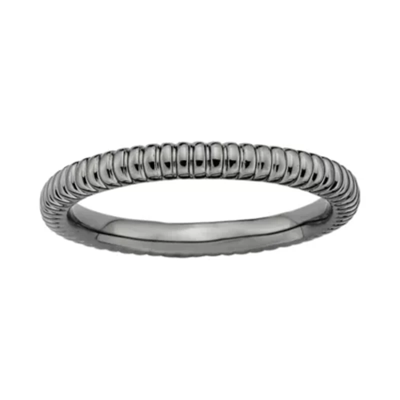 Personally Stackable Black-Plated Sterling Silver 2mm Ribbed Ring