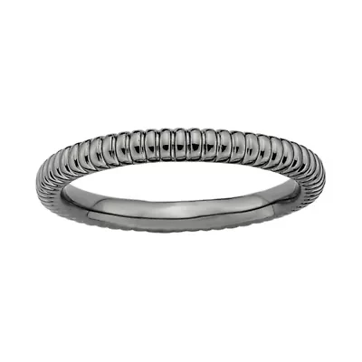 Personally Stackable Black-Plated Sterling Silver 2mm Ribbed Ring