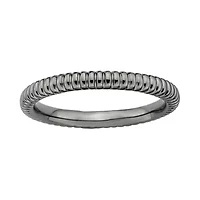 Personally Stackable Black-Plated Sterling Silver 2mm Ribbed Ring