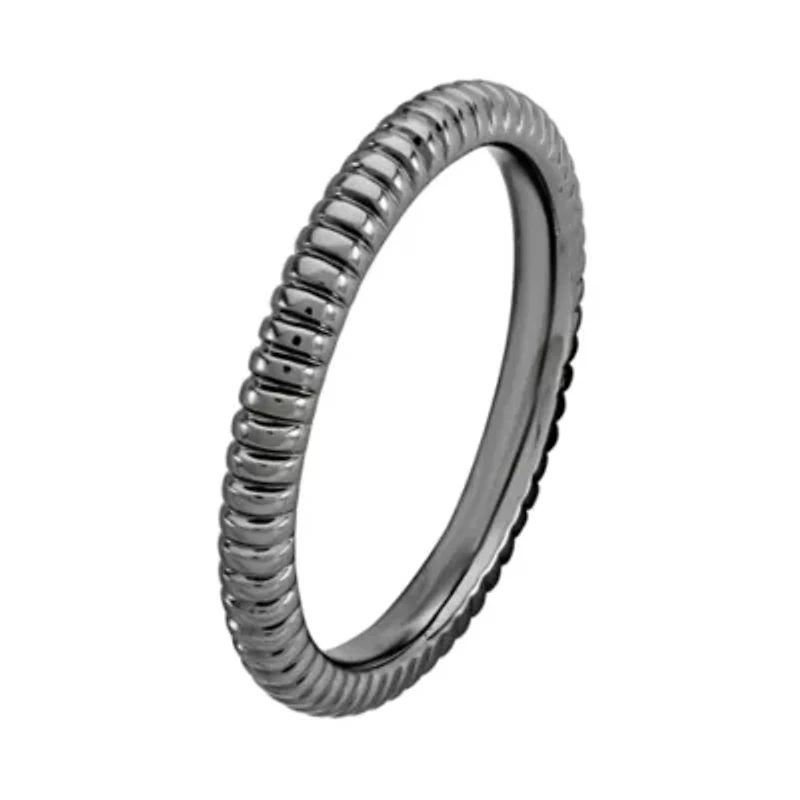 Personally Stackable Black-Plated Sterling Silver 2mm Ribbed Ring