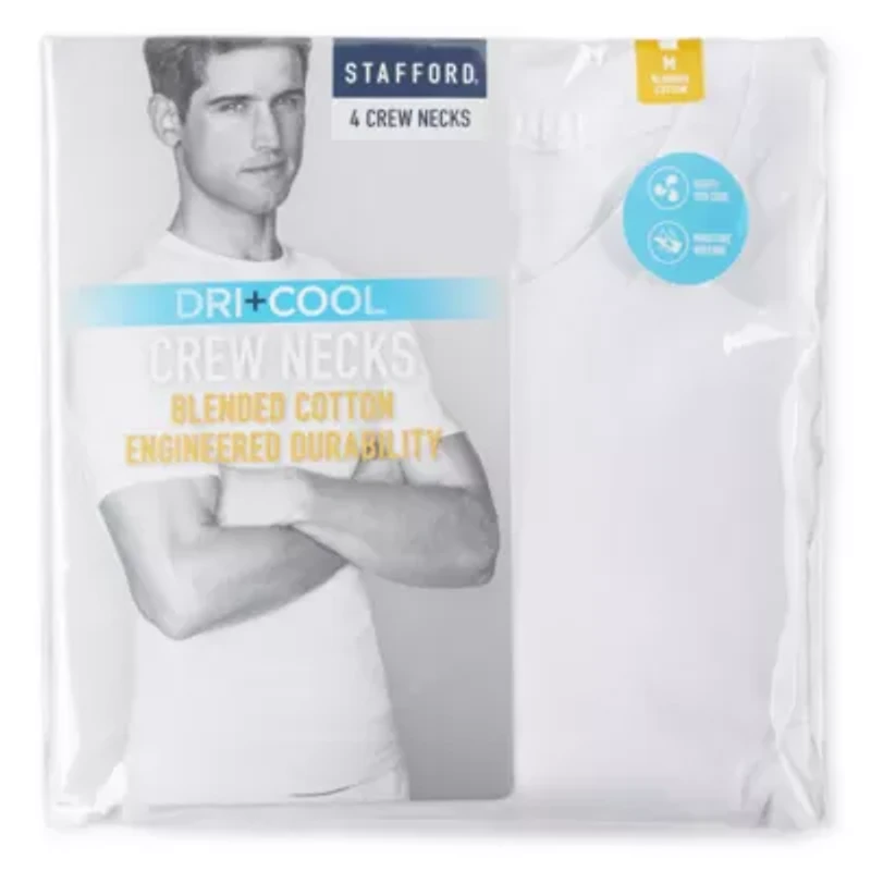 Stafford Dry + Cool Mens 4 Pack Short Sleeve Crew Neck Moisture Wicking T-Shirt Big and Tall