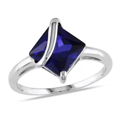 Womens Lab Created Blue Sapphire Sterling Silver Cocktail Ring