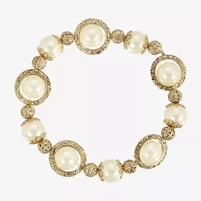 1928 Gold Tone Womens Simulated Pearl Stretch Bracelet