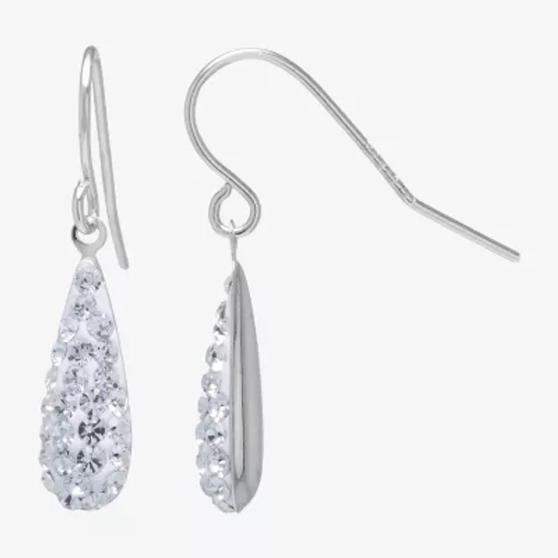 Silver Treasures Womens Crystal Sterling Pear Drop Earrings