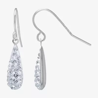 Silver Treasures Womens Crystal Sterling Pear Drop Earrings